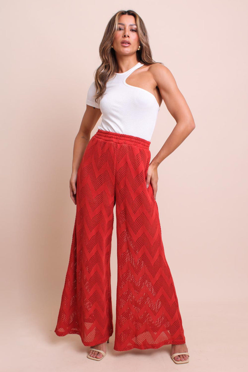 Calça Tricot Pantalona Marrom Pequiá