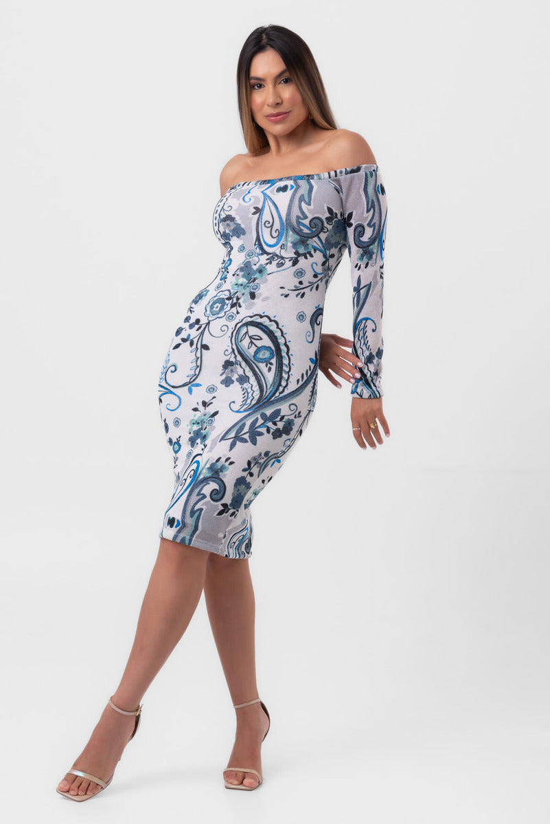 Vestido  Midi Ombro A Ombro Arabesco Labrava