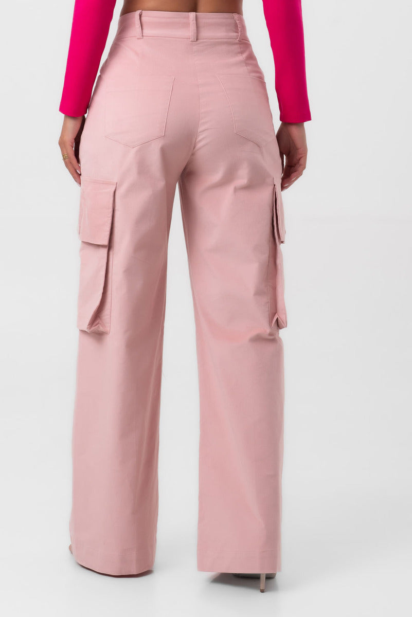 Calça Veludo Cargo Rosa Pequiá