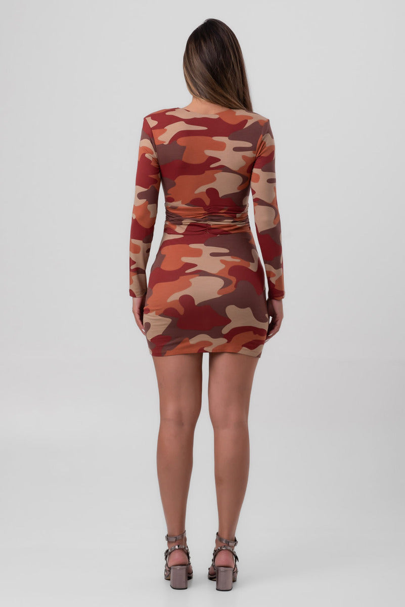 Vestido Curto Decote V Camuflado Do Sertão Pequiá