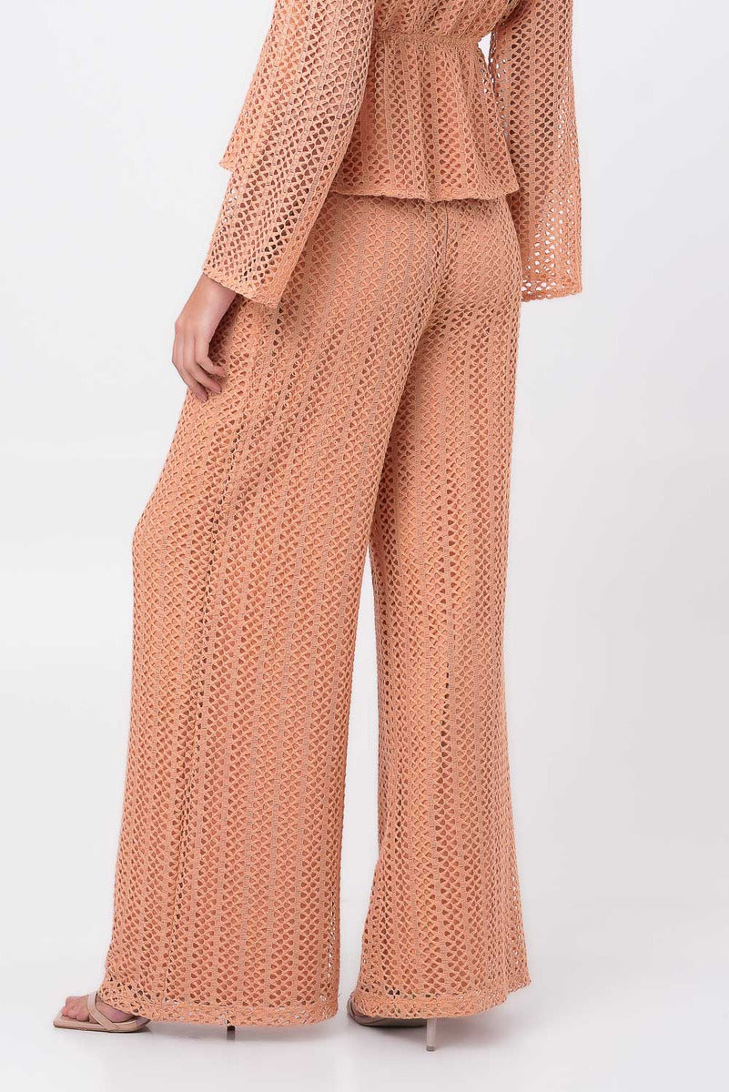Calça Renda Pantalona Bege Labrava