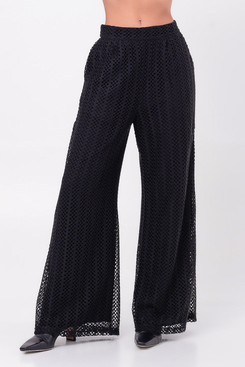 Calça Renda Pantalona Preta  Labrava