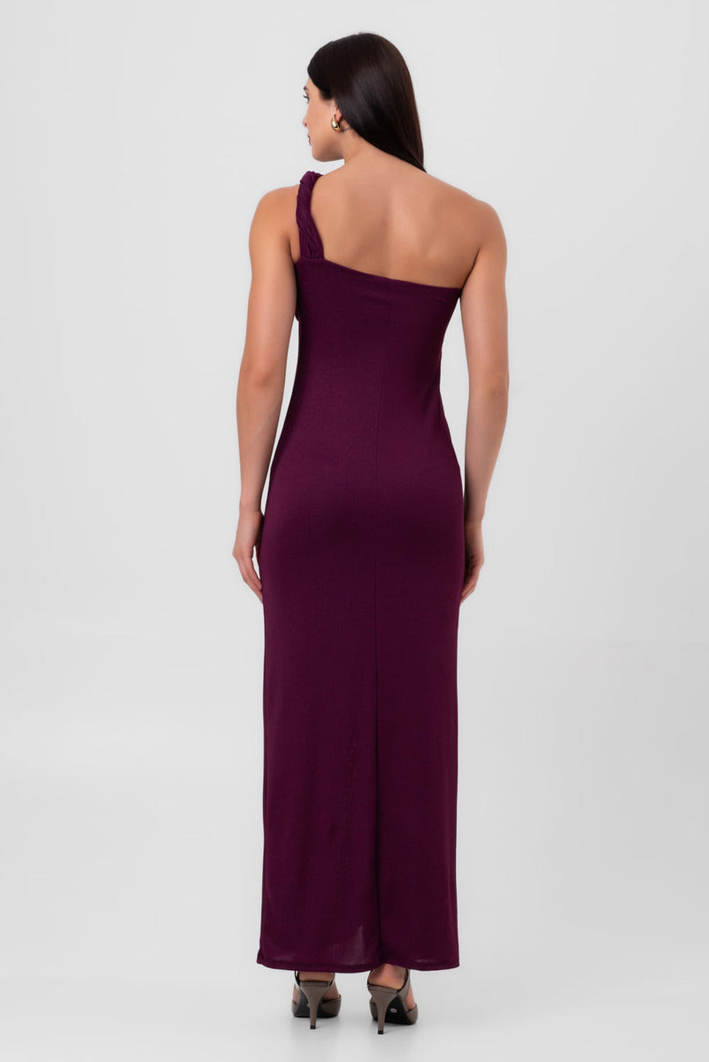 Vestido Lurex Super Midi Assimetria Grega Roxo Labrava