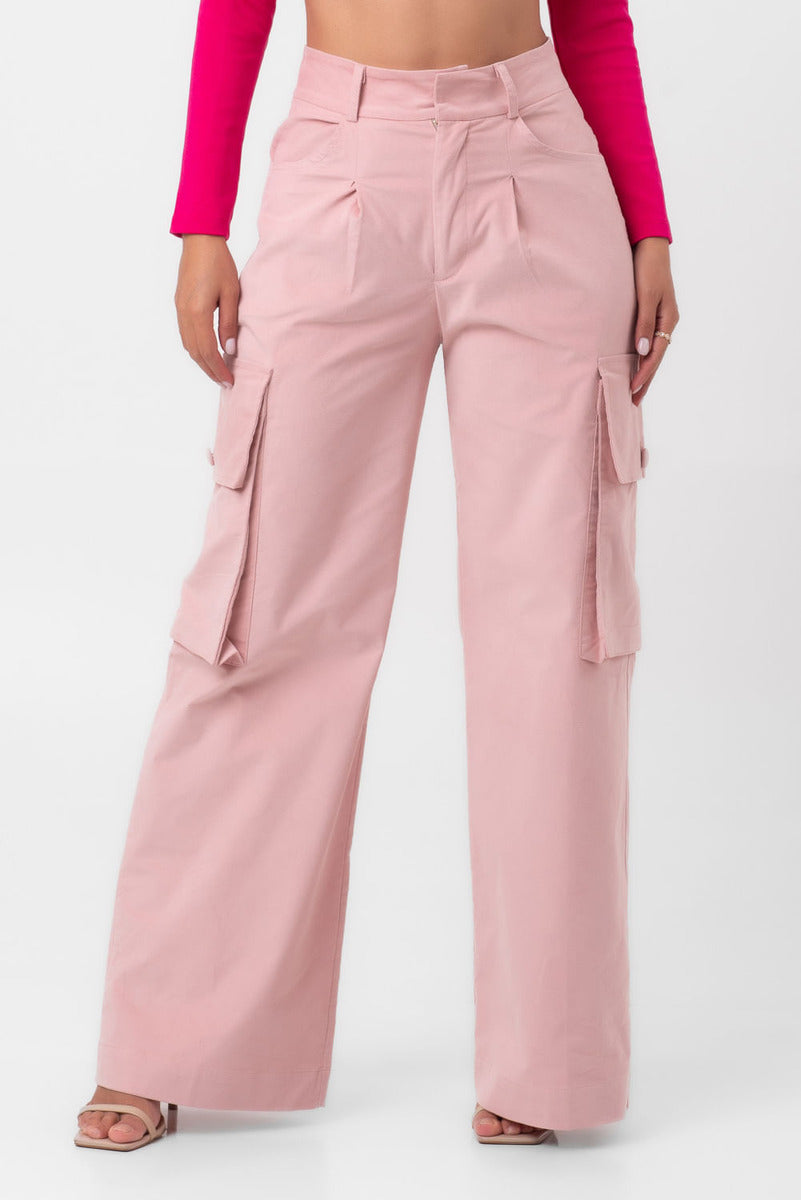 Calça Veludo Cargo Rosa Pequiá