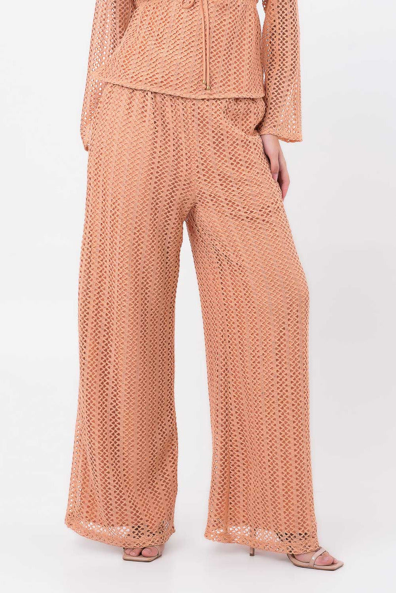 Calça Renda Pantalona Bege Labrava